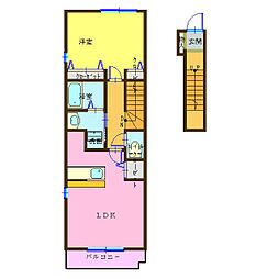 フリーデ土居の内 2階1LDKの間取り
