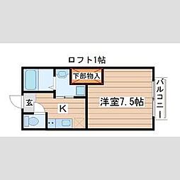門前町アパート 2階1Kの間取り