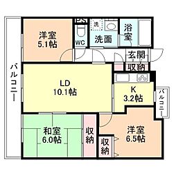 ローレルコート松川・桜橋 8階3LDKの間取り