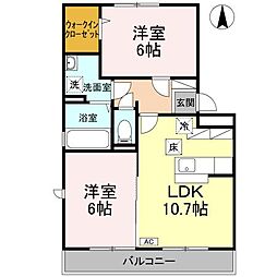 ブリッジ杉井流 1階2LDKの間取り