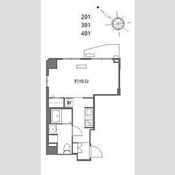 エヌステージ西船橋市川 4階1Kの間取り