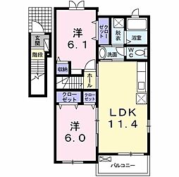 ソレイユ4番館 2階2LDKの間取り