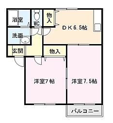 グランディール装束 2階2DKの間取り