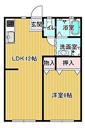 グランディール尾津 2階1LDKの間取り