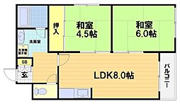 メゾン・ケンモウト 3階2DKの間取り