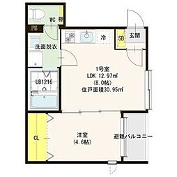 アンバー尾頭橋 2階1LDKの間取り