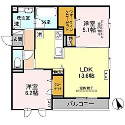 Wisteria寺家 2階2LDKの間取り