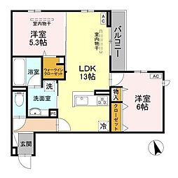 Wisteria寺家 3階2LDKの間取り