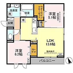 Wisteria寺家 3階2LDKの間取り