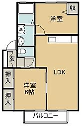 イーストコート春日A 2階2LDKの間取り