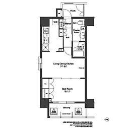コンフォリア浅草松が谷 12階1LDKの間取り