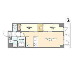 アルファコート曳舟2 803 8階2LDKの間取り