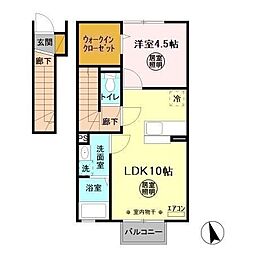 シェリール蔵前Ｂ 2階1LDKの間取り
