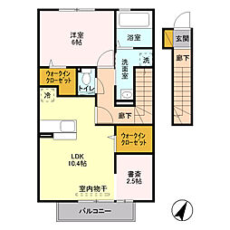 東武越生線 東毛呂駅 徒歩3分の賃貸アパート 2階1LDKの間取り