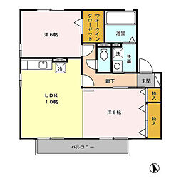 ラークハイム三蔵子　Ｂ 2階2LDKの間取り