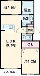 LIFEFIELDみやま 2階1SLDKの間取り