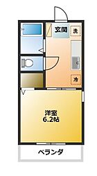 セントラルヒルズB 2階1Kの間取り