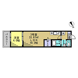 リラフォート津田沼 2階1LDKの間取り
