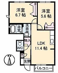 ブランドール　大田　Ａ棟 1階2LDKの間取り