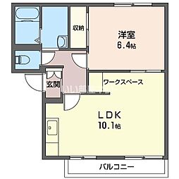 ウインズＣ 1階1LDKの間取り