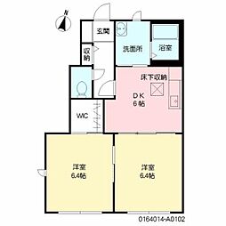 サンフラッツ柿園　Ａ棟 1階2DKの間取り