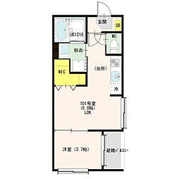 ヴィラ セレステ 八番 101 1階1LDKの間取り