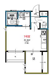 R-smart本妙寺 3階1LDKの間取り