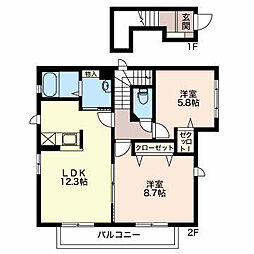 シャーメゾン呉竹 2階2LDKの間取り