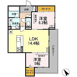 ディーシャンブル石塚町 1階2LDKの間取り