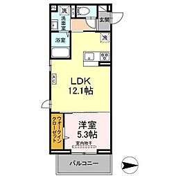 グレイスガーデンA 2階1LDKの間取り