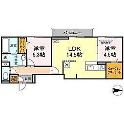 グレイスガーデンB 202 2階2LDKの間取り