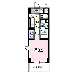 パラドール 1Kの間取図画像