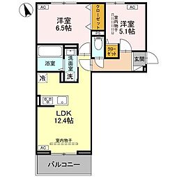 D-ROOM浜尻町 1階2LDKの間取り