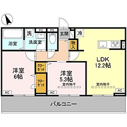 D-ROOM浜尻町 3階2LDKの間取り