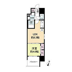 LaSante観音本町（旧：S-RESIDENCE観音本町） 8階1LDKの間取り