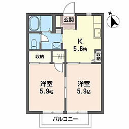 モンシェールI 2階2Kの間取り