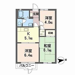 マロンボンＭI 1階3Kの間取り
