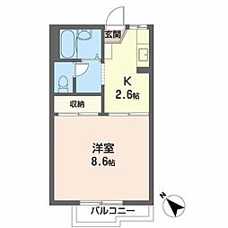 エスポワール八幡I・II 2階1Kの間取り