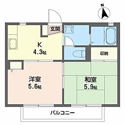 JR東北本線 郡山駅 バス25分 阿久戸下車 徒歩9分の賃貸アパート 1階2Kの間取り