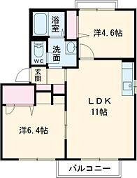 コーポ山内　Ａ棟 2階2LDKの間取り