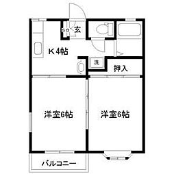 カトレア幸 1階2Kの間取り