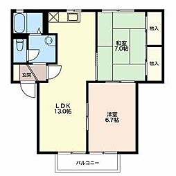 メルベール西富田 2階2LDKの間取り