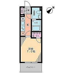 ヴィラ　フローリッシュ 4階1Kの間取り