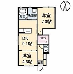 フロレゾン　Ｂ棟 1階2DKの間取り