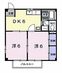 ヒルズ鳴海A 2DKの間取図画像