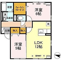 グランモア富樫 1階2LDKの間取り