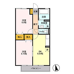 ハイム シンフォニア　Ａ・Ｂ A205 2階2DKの間取り