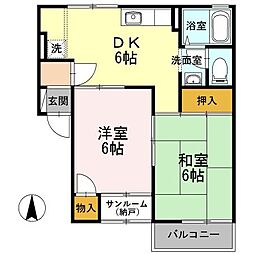 アーバンライフガーデン　Ａ棟 1階2DKの間取り