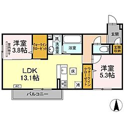 グレイスガーデンC 1階2LDKの間取り