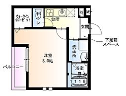 フジパレス湊ノース 2階1Kの間取り
